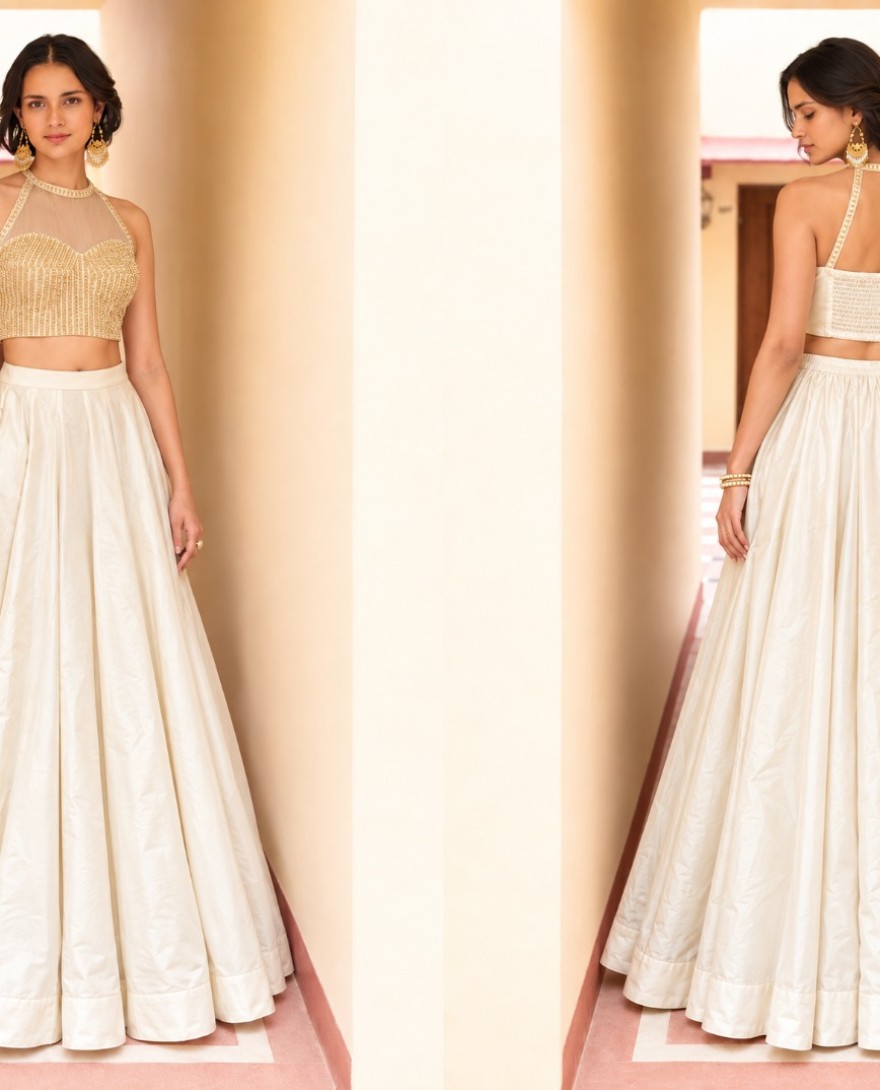 9028 - Silk Designer Lehenga Choli in Off White